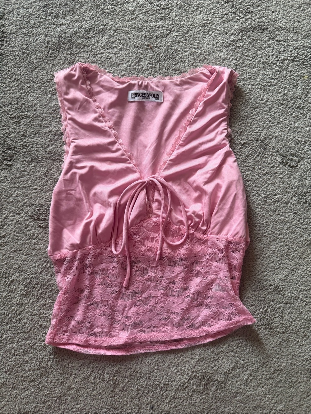 Princess Polly Pink Lace-Panel Tie-Front Bandeau Crop Top - Picture 2 of 2
